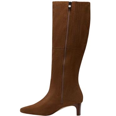 CLARKS WOMENS ZIP HIGH LEG BOOT - WALNUT SUEDE